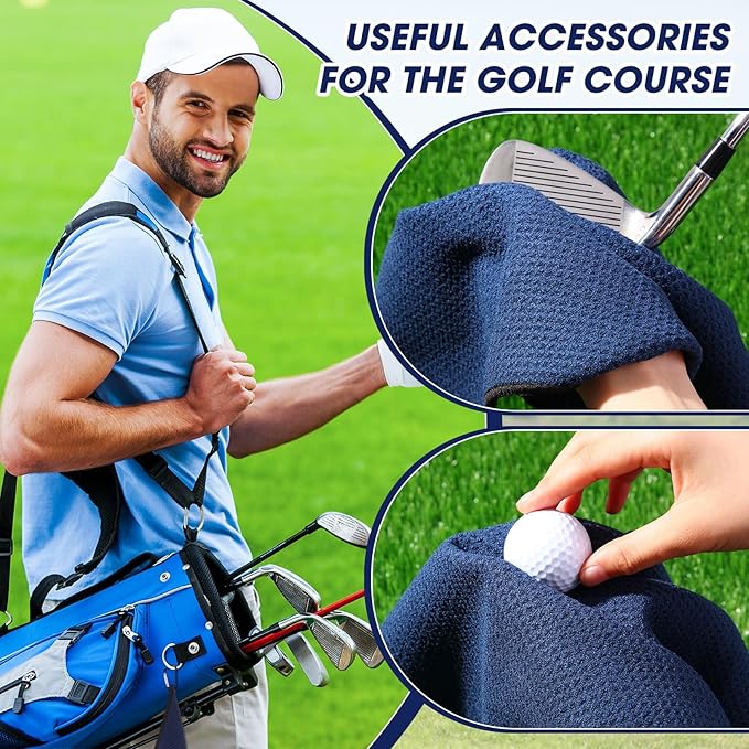 Batiyeer Golf Towels Bulk for Bags 16'' x 16'' Microfiber Waffle Pattern Golf Towel with Clipfor Mini Tournament, Club, Yoga, Fitness