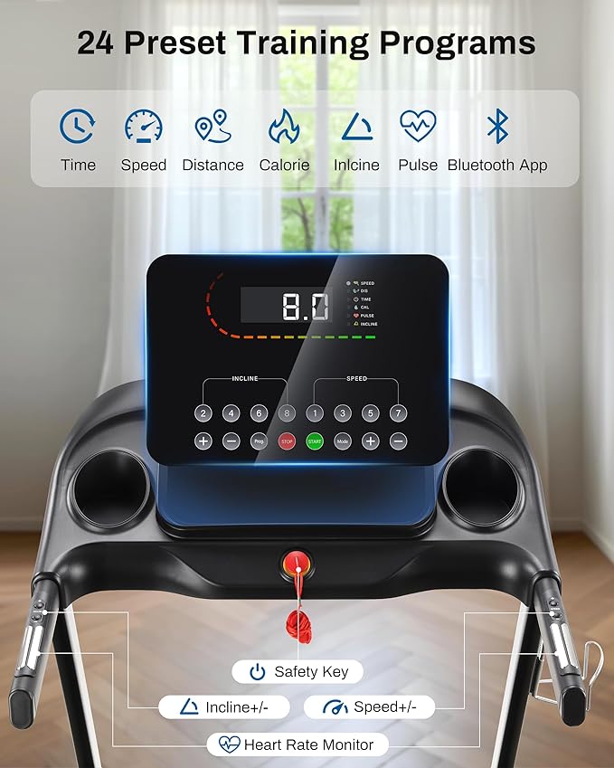 Incline Treadmill, Treadmill with 15% Auto Incline, 3.0HP, 300 lbs Capacity, Bluetooth APP, Shock Absorbing Design for Home Use