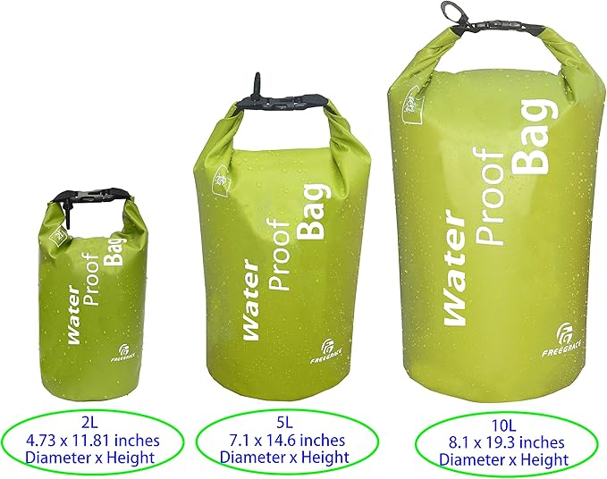 Freegrace Waterproof Dry Bag - Lightweight Dry Sack with Seals and Waterproof Case - Float on Water - Keeps Gear Dry for Kayaking, Beach, Rafting, Boating, Hiking, Camping and Fishing