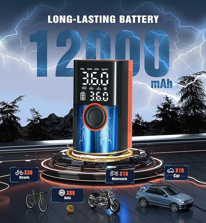 Tire Inflator Portable Air Compressor Portable Cordless Mini Air Pump with Digital Pressure Gauge Inflater 150PSI Fast Inflation and Auto Shutoff Function Tires Pump for Cars Motorcycles Bikes(Orange)