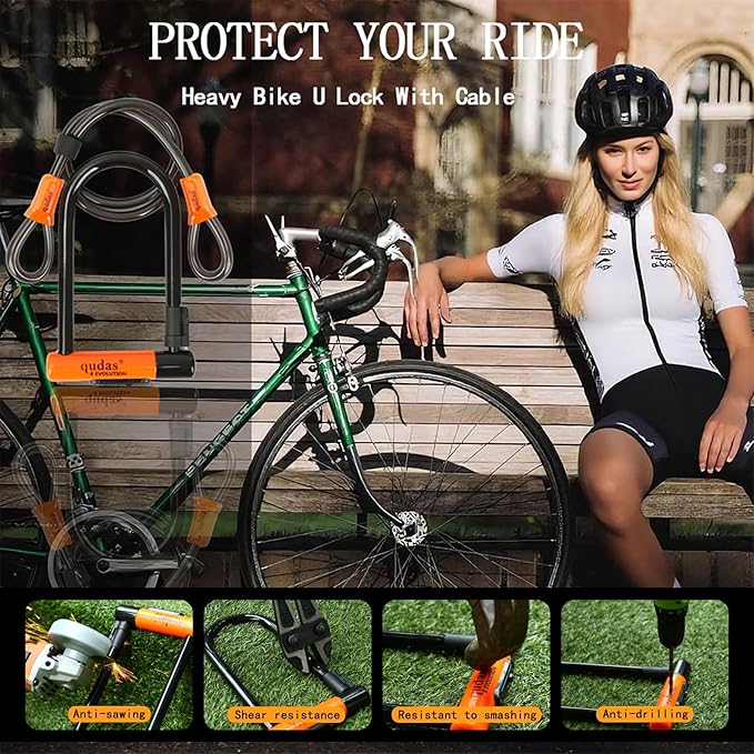Heavy Duty Bike U Lock German Brand Anti-Theft 4ft/1.2m Cable, Bicycle Sturdy Mounting Bracket with Protective Silicone and Waterproof Sliding Cover for Mountain Bikes, Ebikes, Scooters (Long Lock)
