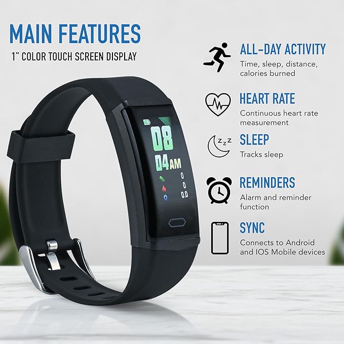 Zewa® Fitness Activity Tracker, Heart Rate Monitor, Free Pro App, Step Counter, Sleep Tracker, Remote Camera Support, Notifications & Alarms, Weather Data Display, Find Phone Feature