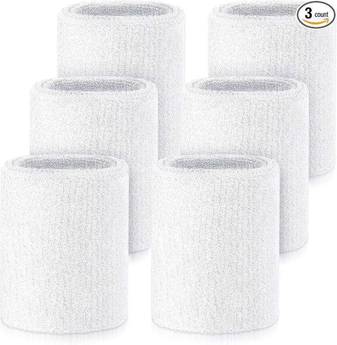 Wettarn 6 Pcs 4 Inch Wrist Sweatbands Tennis & Gymnastics Wristbands for Grips & Sport Cotton Elastic Thick Wrist Bands for Tennis & Football