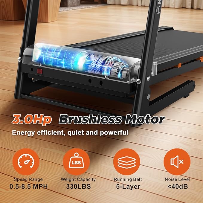 FYC Folding Treadmill for Home with Incline 330lb Weight Capacity 3.5HP Portable Electric Treadmill with Bluetooth, 12 Preset Programs Exercise Running Machine Easy Assembly