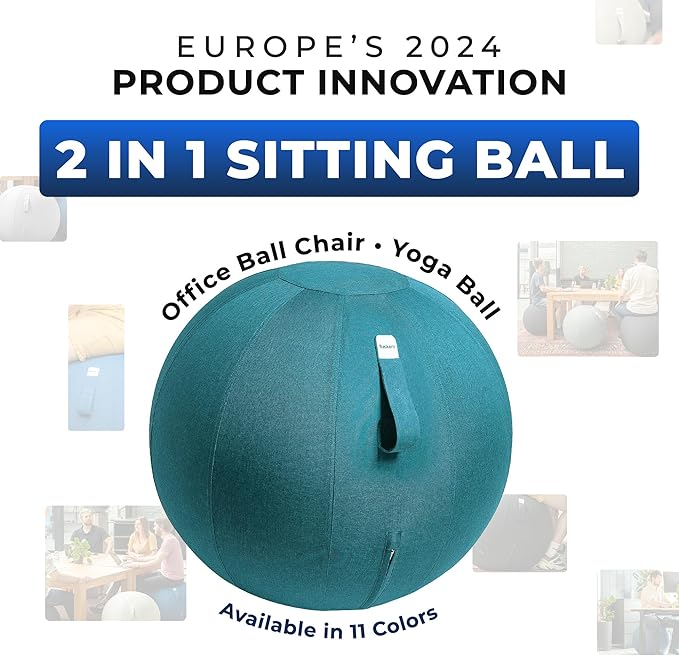 Balance Ball Chair for Office & Home - Ergonomic Exercise Ball for Posture & Back Pain Relief, Yoga Ball Chair - Sitting Ball with Washable Linen Cover