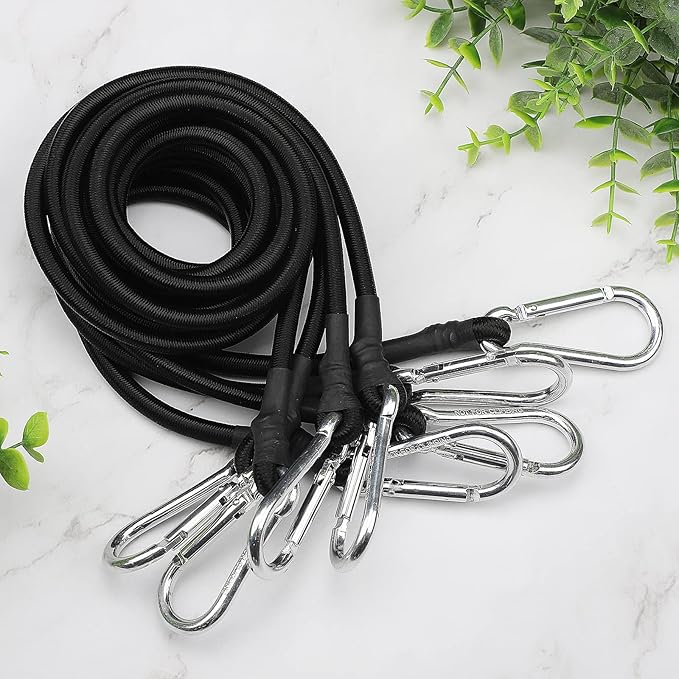 ZHOUBIN 48 Inch Black Bungee Cords with Carabiner Hooks, 4Pcs