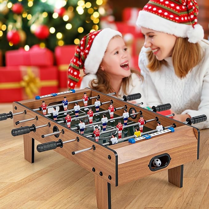RELAX4LIFE 27’’ Tabletop Foosball Table, Portable Compact Soccer Table Game Set w/2 Balls & Score Keeper, Arcade Table Football for Home Family Game Room Pub Party, Mini Foosball Table for Kids Adults