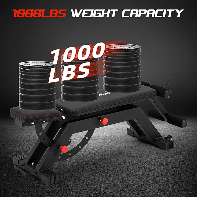Adjustable Incline Decline Weight Bench for Home Gym, 1000LBS FID Ab Workout Bench with Leg Roller Attachment and Handle for Reverse Crunch, Bench Press, Sit Up and Abs Curl