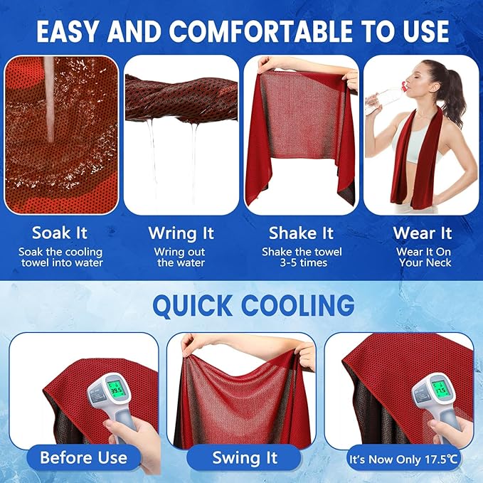 Hosuly 150 Pack Cooling Towels Bulk 40 x 12 Inch Large Chilly Breathable Sweat Sports Cold Towels Sublimation Microfiber Ice Neck Rags for Hot Weather Workout Baseball Softball Gym Team Gift(Red)