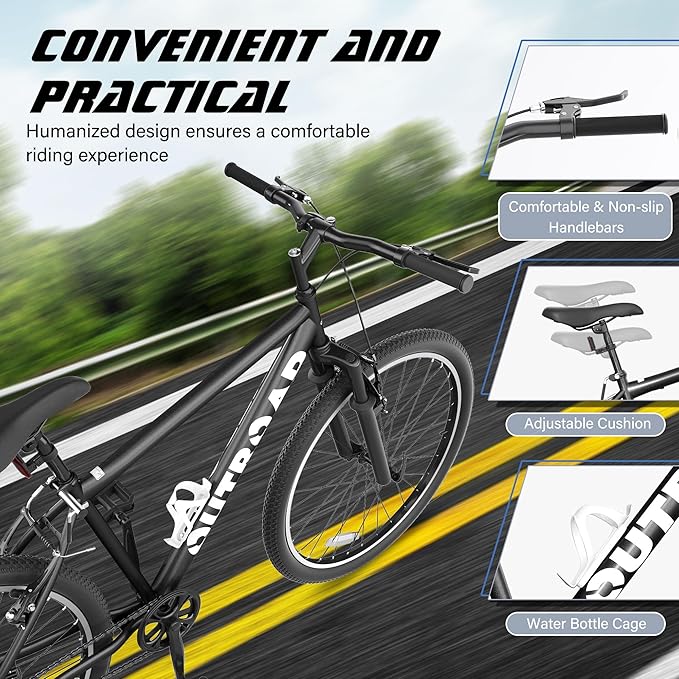 26 Inch Mountain Bike, High-Carbon Steel/Dual V Brake, Adjustable Ergonomic Seat Commuting Bike for Men Women Adult, Black, Grey