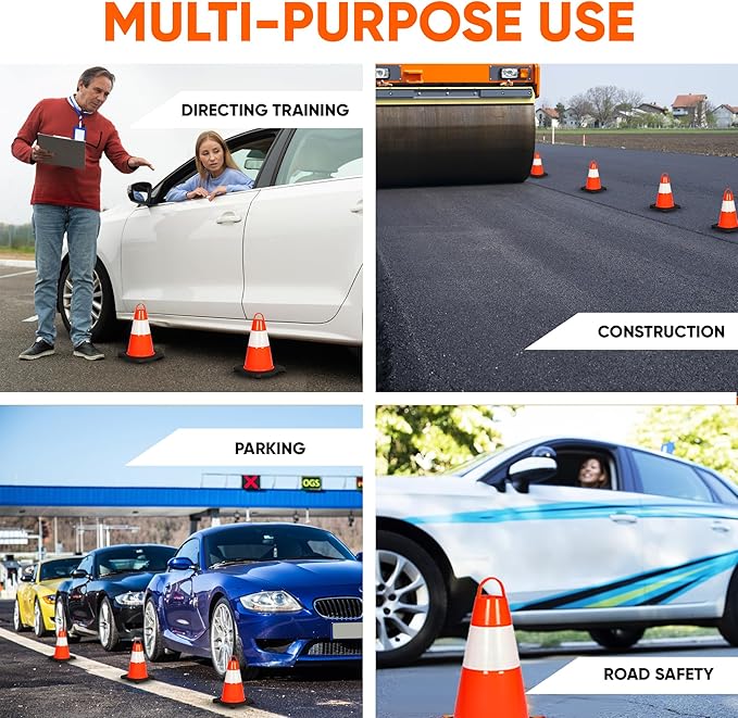 Pyle 12" PVC Traffic Cones, 12-PackSafety Cones for Parking, Construction & Roadwork, High-Visibility Orange, Durable, Stackable Design, Heavy-Duty Base for Stability in All Weather