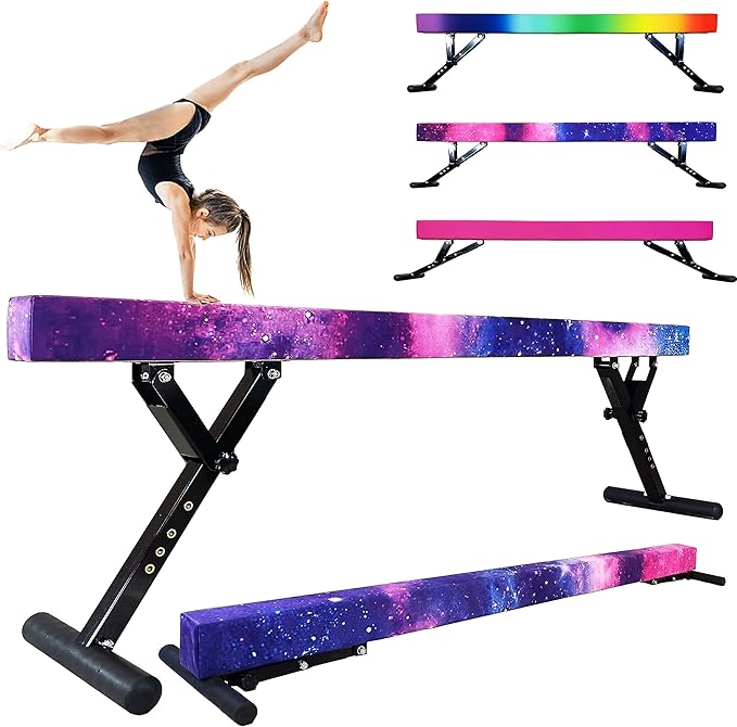 Adjustable Balance Beam Gymnastics Beam 8 FT Adjustable Height Beams for Kids, High and Low Floor Beams,Gymnastics Equipment for Kids Adults Training at Home and Gym Center