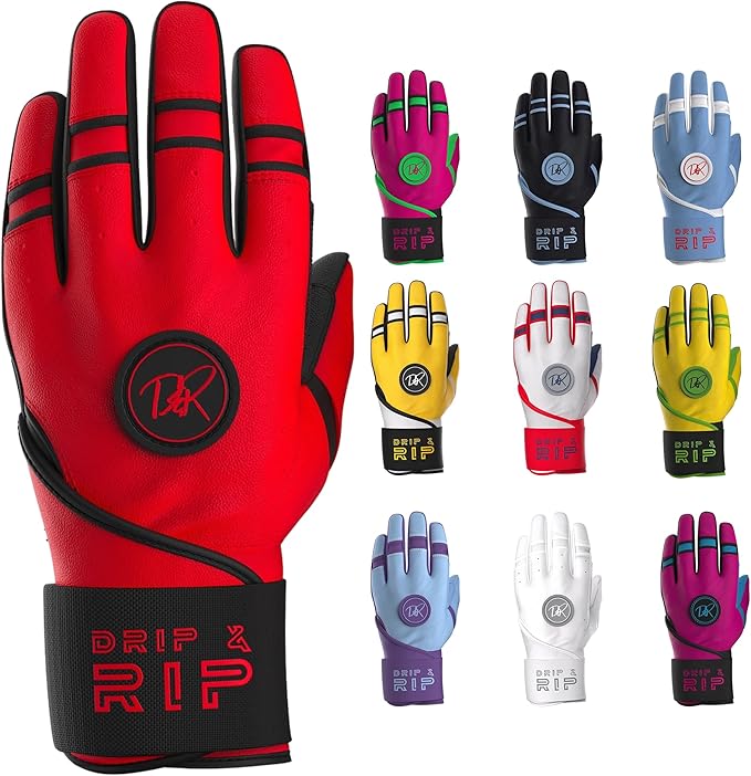Drip & Rip Baller Series - Youth Batting Gloves + Adult Batting Gloves - for Softball and Baseball - Long Cuff Style for Men and Youth