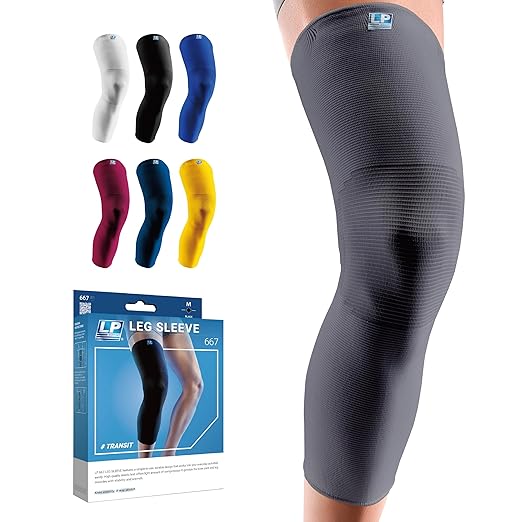 LP SUPPORT 667 Compression Sleeve Leg Full Length for Sports, Cycling, Running, Basketball, for Men Women (Gray, S, 1pcs)