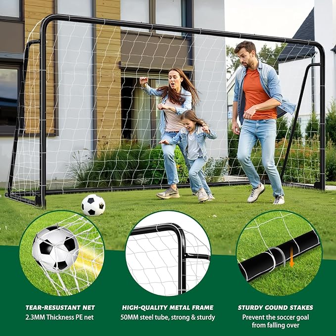NAIZEA Soccer Goal - 12x6FT/16x7FT/10x6FT/8x6FT/6x4FT Soccer Goals for Backyard - Metal Soccer Goals for Youth Adult - Multiple Sizes Colors - Perfect for Games Indoor Outdoor Practice