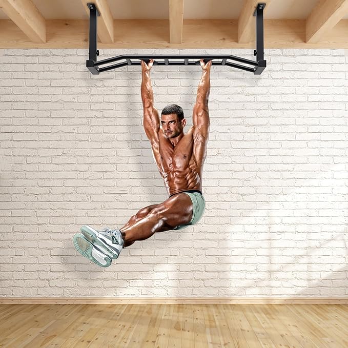 Kipika 48" Ceiling Mounted Pull Up Bar, Heavy Duty Multi-Grip Chin Up Bar,Mounted Pull Up Bar, Adjustable Height, Pull Up Bands for Chin Ups & Body Stretching, Ideal for Home Gym and Strength Training