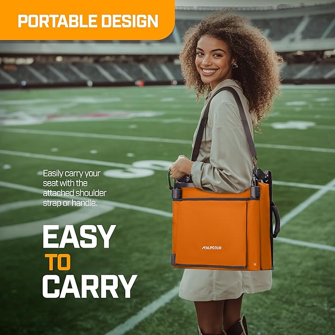 Extra Wide Folding Reclining Stadium Seat with Back Suppot for Bleachers, Bleacher Hooks, Thick Cushion, Cup Holder, Storage Pockets – Portable Chair for Kayak, Canoe, Paddle Board, Concerts, & Sports