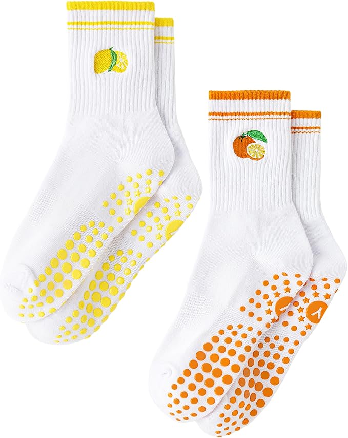 Yawlsow Pilates Grip Socks for Women Yoga Grippy Socks Cute Barre Non Skid Athletic Crew Sticky Sock Workout Hospital
