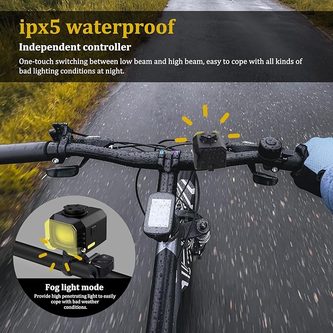 Ultra-Bright Rechargeable Bike Light, IPX5 8 Modes Including Fog Lights, Type-C Fast Charging, Rear Light with 5 Modes – Ideal for Night Riding, Mountain Biking, Commuting, Road Cycling