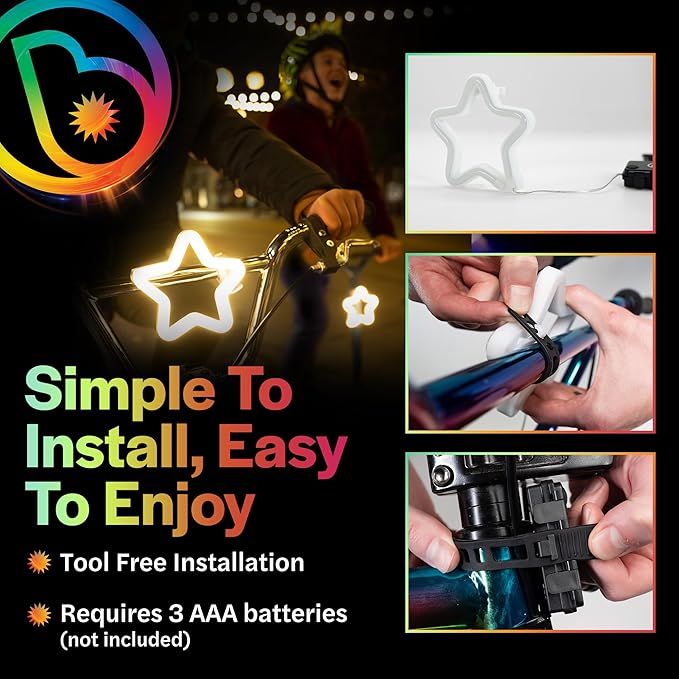 Brightz BadgeBrightz Star Shaped LED Bike Light - Cute Bike Accessories for Girls, Boys & Adults - Cool Accessory for Bikes & Scooters - Easily Attaches to Frame or Handlebar - 4.75-inch