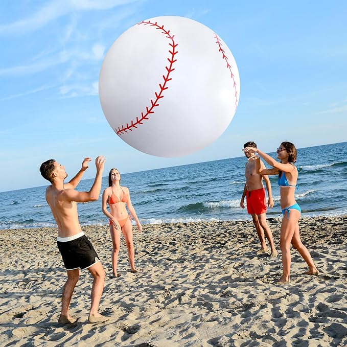 Lewtemi Giant Inflatable Sports Balls Large Inflatable Beach Ball Baseballs Soccer Rainbow Basketball Football for Sport Birthday Party Favor(2 Pcs,Baseball, Volleyball,40 Inch)