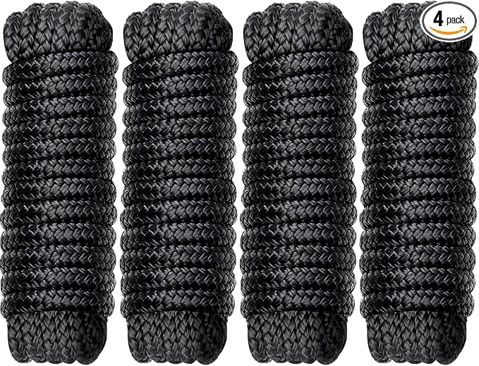 Boat Dock Lines Marine Rope - 5/8" x 15ft with Pre-Spliced 15" Loop Double Braided Nylon Ropes Bumper Tie Mooring Line for Boats Docking Pontoon Boating Accessories - 4 Pack