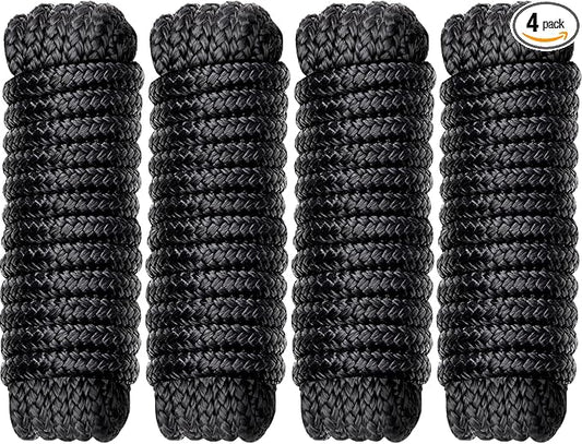 Boat Dock Lines Marine Rope - 5/8" x 15ft with Pre-Spliced 15" Loop Double Braided Nylon Ropes Bumper Tie Mooring Line for Boats Docking Pontoon Boating Accessories - 4 Pack