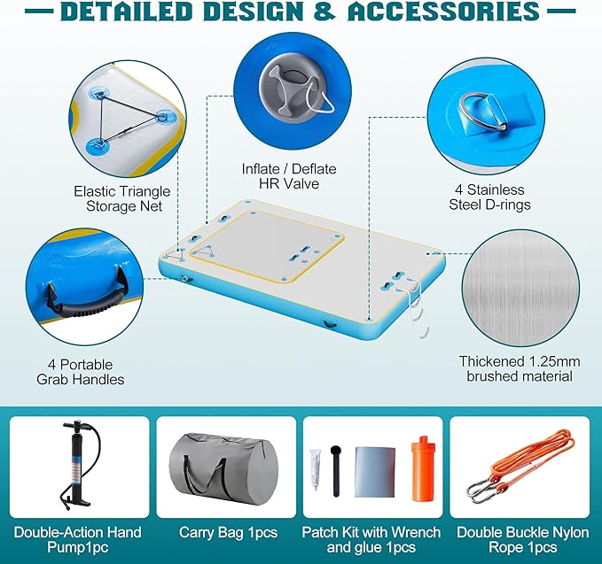 Specraft Inflatable Floating Dock, Non-Slip Air Dock Platform loating Island Raft with Rope Ladder for Pool Lake Beach Ocean