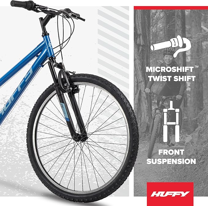 Huffy Stone Mountain Hardtail Mountain Bike for Boys/Girls/Men/Women, 20"/24"/26" Sizes, 6 or 21 Speed Shimano Twist Shifting, Front or Dual Suspension, Comfort Saddle, Sleek Colors