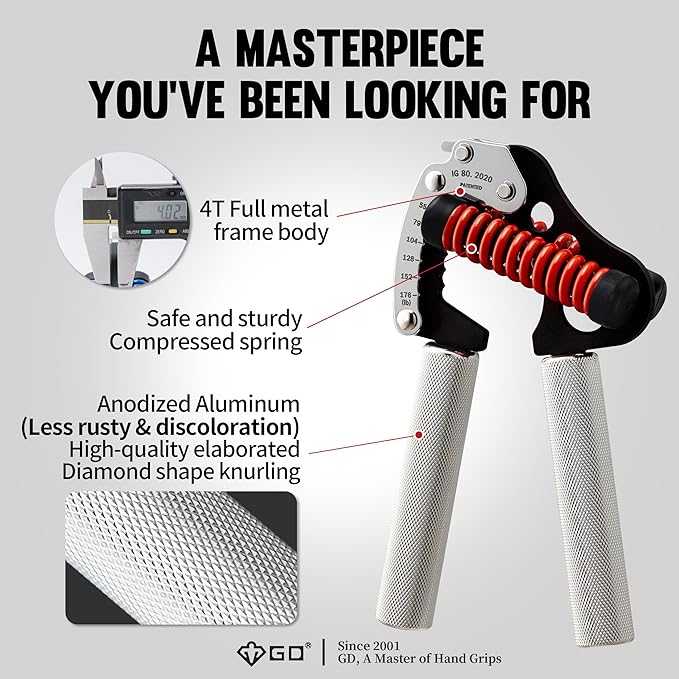 GD IRON GRIP Grip Strength Trainer Adjustable Hand Gripper Strengthener Hand Grip Exerciser Wrist Strengtheners Silent & Durable – Forearm, Finger & Hand Strength Training for Athletes, Climbers & Rehabilitation