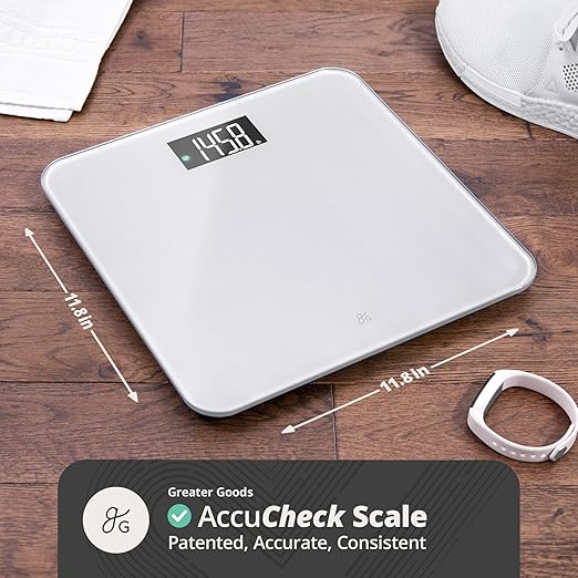 Greater Goods Digital AccuCheck Bathroom Scale for Body Weight, Capacity up to 400 lbs, Batteries Included, Pearl Gray