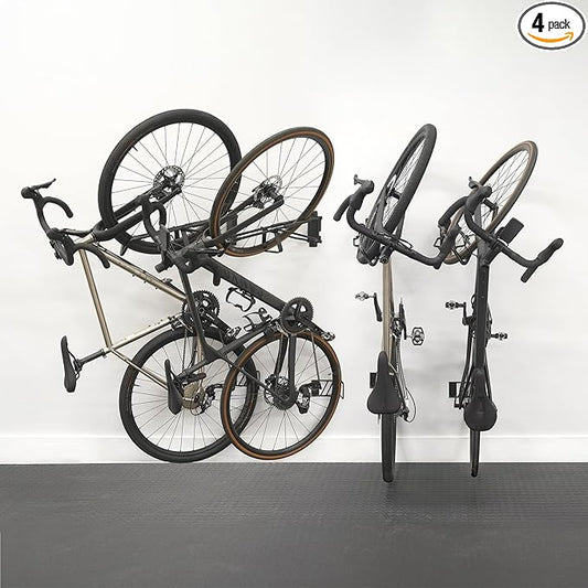 StoreYourBoard SwivelStow Road & Gravel Bike Storage Rack 4 Pack – Heavy Duty Bike Hanger, No-Lift Bike Wall Mount for Garage Bike Storage, Holds 70 lbs, Patent-Pending