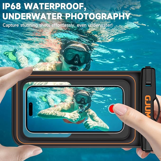 2 Pack Floating Waterproof Phone Pouch, Up to 8.3" IP68 Cellphone Dry Bag Compatible for iPhone 16 15 14 13 Pro Max Samsung Galaxy, Essential for Beach Cruise Ship (Orange*2)