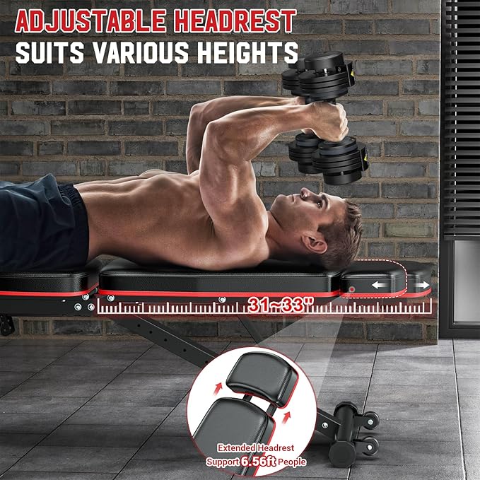 XDDIAS Workout Bench, Adjustable Weight Bench with Leg Extension and Leg Curl, Extended Headrest, 900LBS Preacher Curl Bench Incline Decline Flat Workout Bench for Home Gym Full Body Exercise