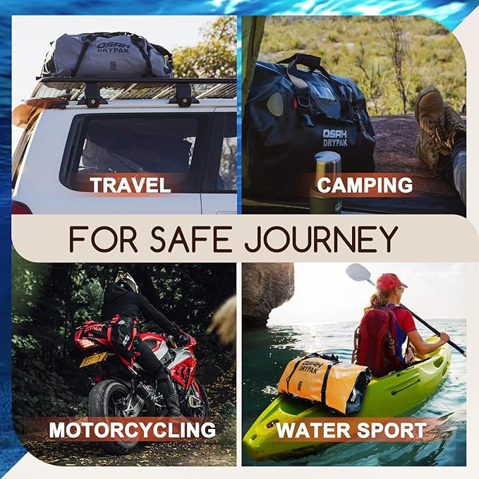 Waterproof Duffel Bag - Motorcycle Dry Bag Tail Bag with Large Storage Space, Waterproof Luggage Duffle Bags with Outer Mesh Zipper Pocket for Camping, Kayaking, Fishing & Traveling