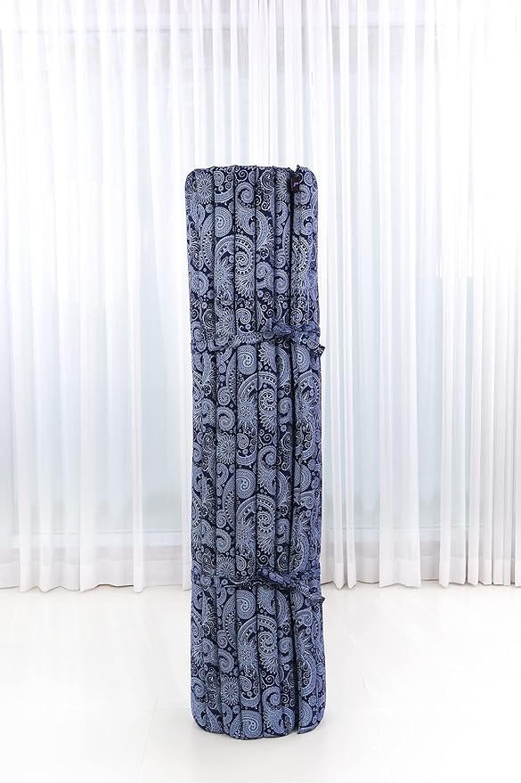 Leewadee - Foldable Floor Mattress - Japanese Roll Up Futon -Trifold Tatami Mat- Guest Floor Bed - Camping Mattress - Thai Massage Mat, Kapok Filled, 75 x 57 inches, Blue White