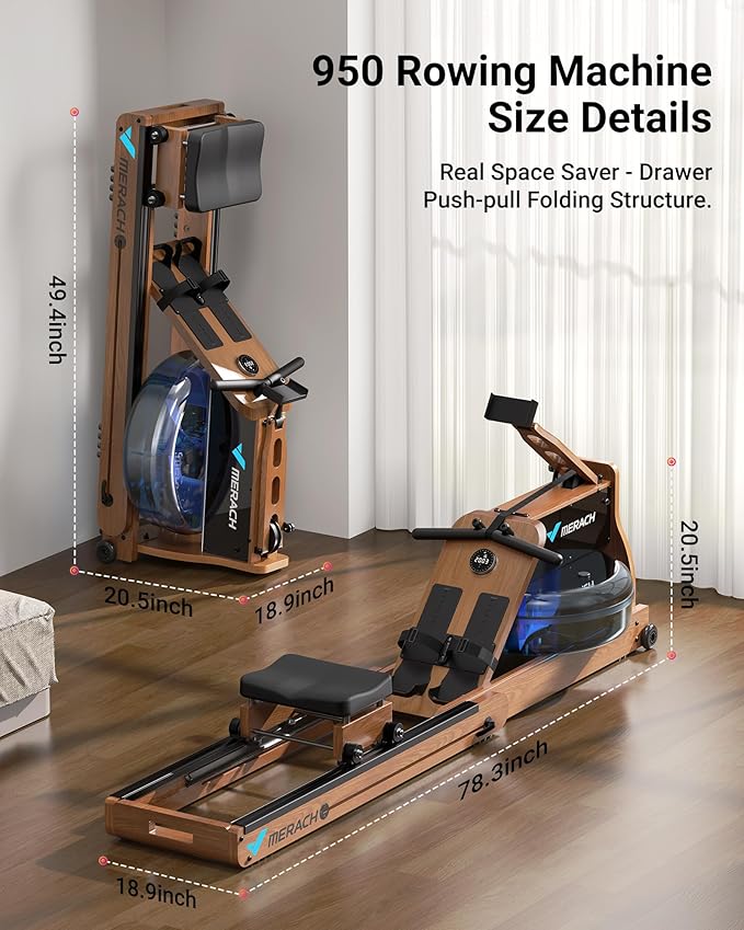 MERACH Water Rowing Machines for Home, Foldable Row Machine with 400LBS Weight Capacity, Dedicated Monitor and Comfortable Seat, Free MERACH App for Immersive Water Rower