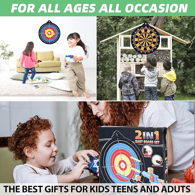 Magnetic Dart Board - 12Magnetic Darts+12Sticky Balls Or 2 Toy Gun+40 Foam Dart,Fun for Family Game and Party with Friends, Christmas Birthday Gifts Toys for 3-12 Year Old Boys