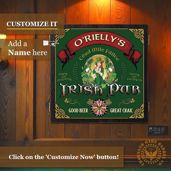 THOUSAND OAKS BARREL CO. | Personalized Dartboard & Cabinet Set with 6 Steel Tip Darts
