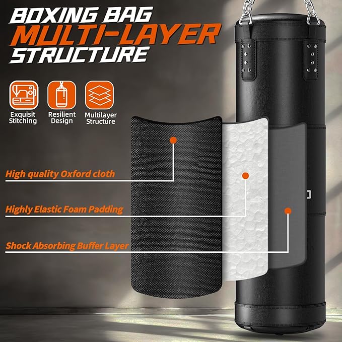 Punching Bag for Adults, 4ft Heavy Boxing Bag Set with 12 OZ Gloves for MMA Karate Kickboxing Boxing Home Gym Training - Unfilled