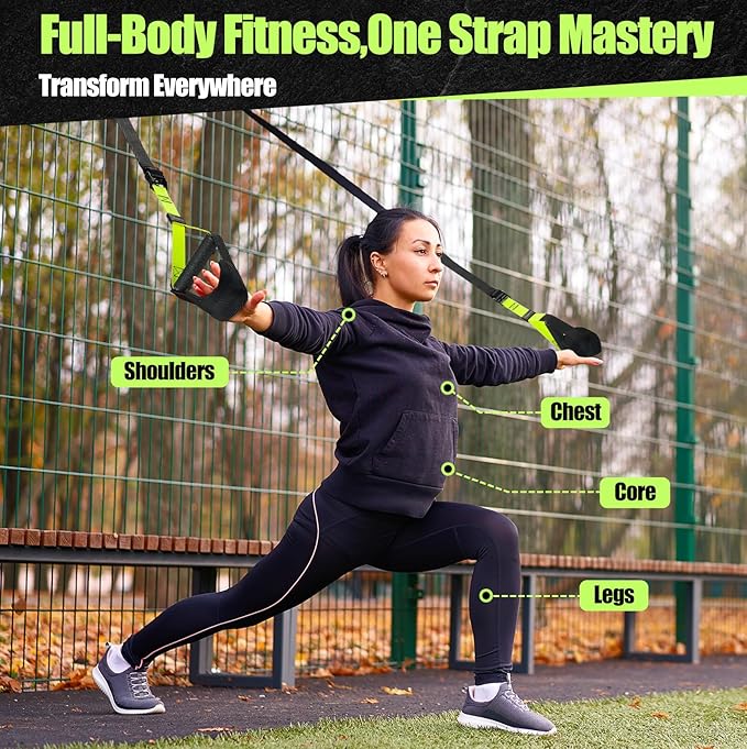 Home Suspension Training Kit with Suspension Trainer, Straps & Bands – Adjustable Full-Body Workout System for Home Gym, Yoga, Pilates, Travel | Compact Design