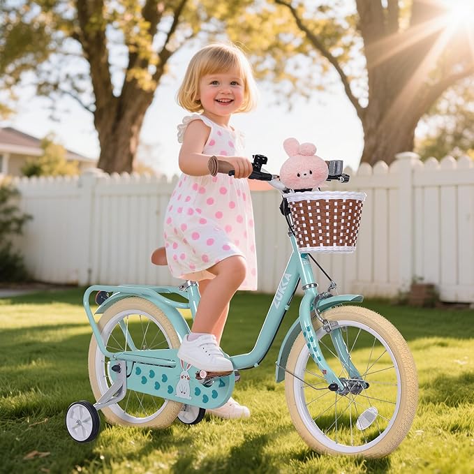Kids Bike 16 inch Boys Girls Ages 4-7 Years Old Cruiser Bicycle with Woven Basket Single Speed for Youth Caliper Brake Band Brake Rear Rack Included Multiple Colors