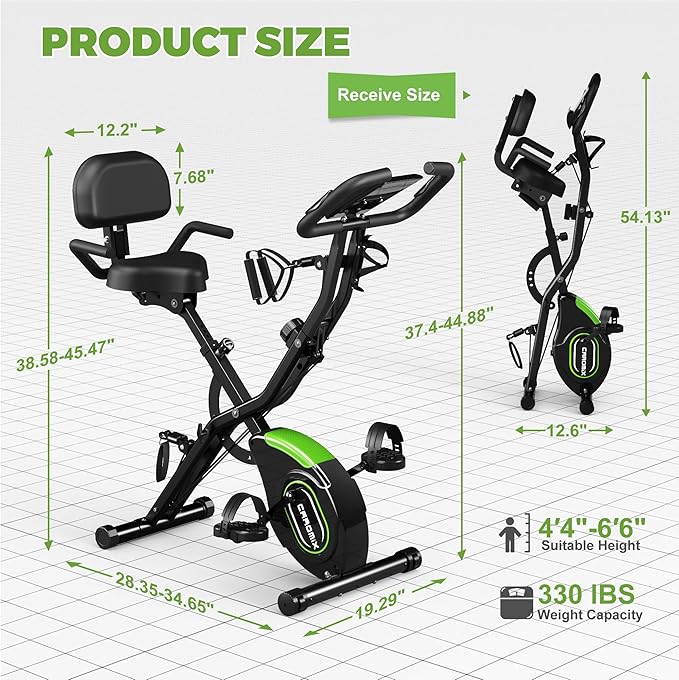 Caromix Folding Exercise Bike, 5 in 1 Stationary Magnetic Cycling Bicycle Upright Indoor Cycling Bike for Home Workout 330LB Capacity
