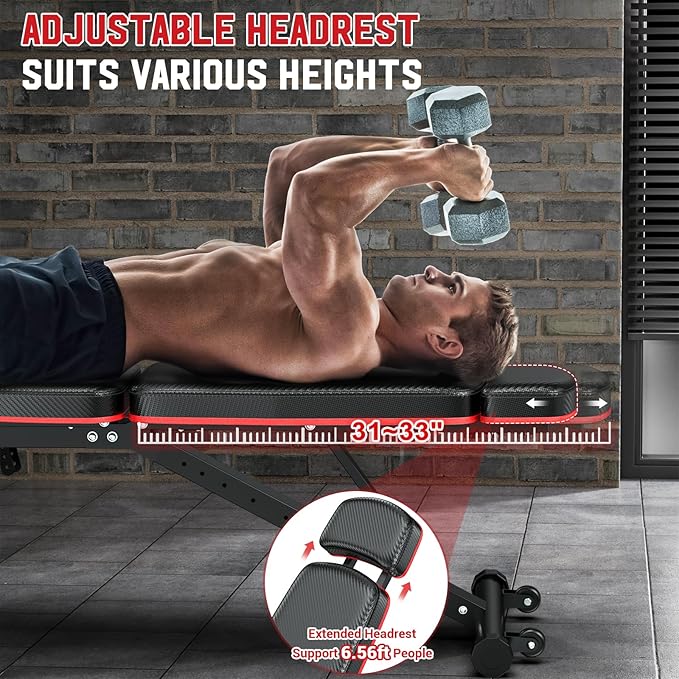 XDDIAS Workout Bench, Adjustable Weight Bench with Leg Extension and Leg Curl, Extended Headrest, 900LBS Preacher Curl Bench Incline Decline Flat Workout Bench for Home Gym Full Body Exercise