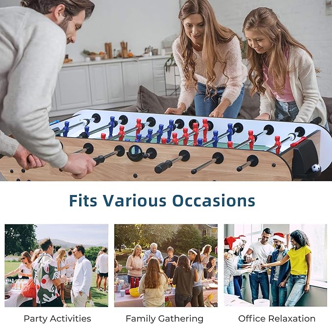 Foosball Table, 52.75'' Home Arcade Table Soccer with 4 Balls and Manual Scorer, Competition Foosball Table Set for Family Game Room, Adult Rrec Room, Basements or Bar