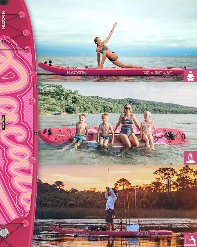 Inflatable Stand Up Paddle Board 12' with Kayak Seat & Dual Paddles – Premium SUP Board for Adults & Families Includes Kayak Conversion Kit, Pump, Leash & Accessories – Stable Wide Deck for Beginners