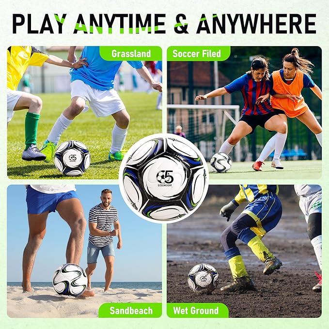 Soccer Ball Size 5 with Pump, Official Size and Weight Soccer Ball for Adults, Indoor Outdoor Training Practice Match Game Play, Ideal Sports Gifts