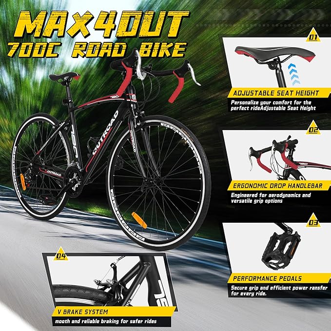 700C Wheel Road Commuter Bike, 14/21 Speed Shifter, Dual Disc Brakes Racing Bicycle with Light Aluminum Alloy Frame for Adult Men and Women