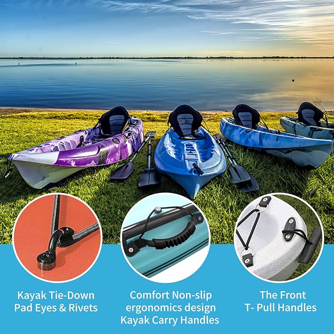 Kayak Carry Handles Kit with Front Pull T-Handles & Scupper Plugs - 4 PCs Each, Kayak Pad Eyes with Tir-Grip Rivets - Deck Rigging Accessory