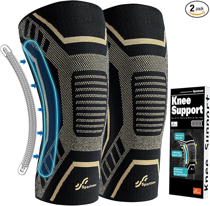 Copper Knee Brace for Men & Women - Knee Compression Sleeve with Side Stabilizers - Knee Support for Running, Hiking, Working, Basketball, Volleyball, Gym, Meniscus Tear, ACL, Arthritis Knee Pain Relief, A Pair (Black-Copper(a pair), Small(14.5"-16.5"))